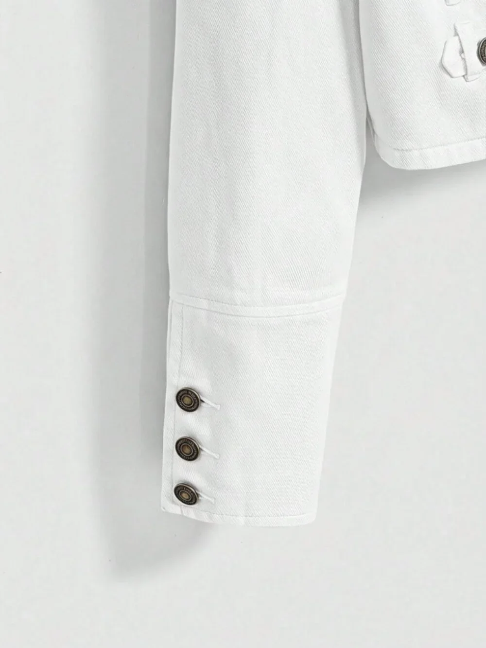 White Denim Military Jacket with Button Epaulette Trim